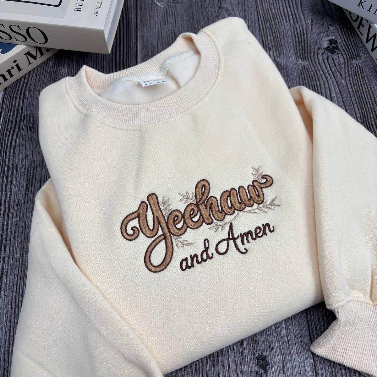 Yeehaw and Amen Western Christian Sweatshirt, Cowboy Southern Faith Embroidered Crewneck
