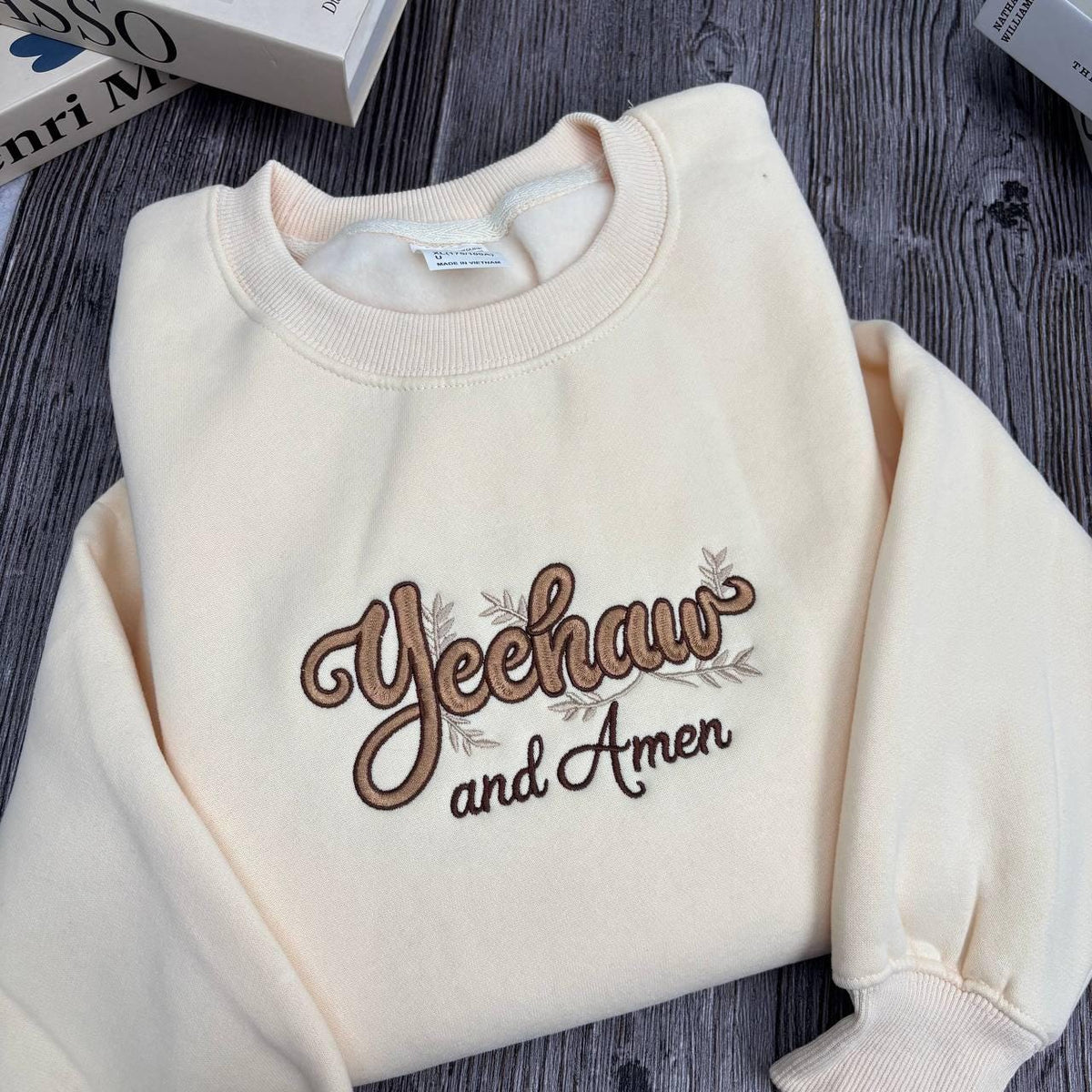 Yeehaw and Amen Western Christian Sweatshirt, Cowboy Southern Faith Embroidered Crewneck