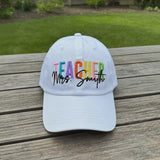 Personalized Rainbow Teacher Embroidered Hat, Custom Name Baseball Cap, Teacher Appreciation Gift