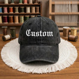 Custom Embroidered Washed Cotton Baseball Cap, Gothic Text Dad Hat