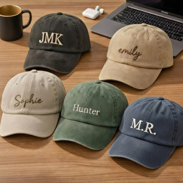 Custom Name & Initial Embroidered Hat - Minimalist Monogram Dad Cap
