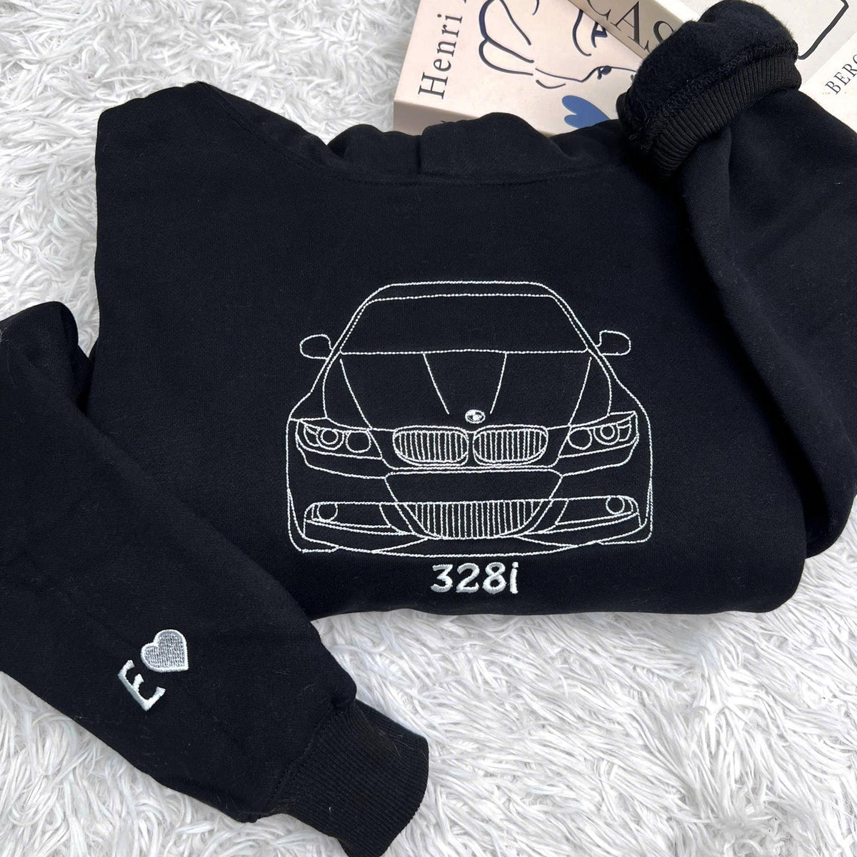 Custom Truck Line Art Embroidered T-shirt, Personalized Car Photo Vehicle Portrait Tee