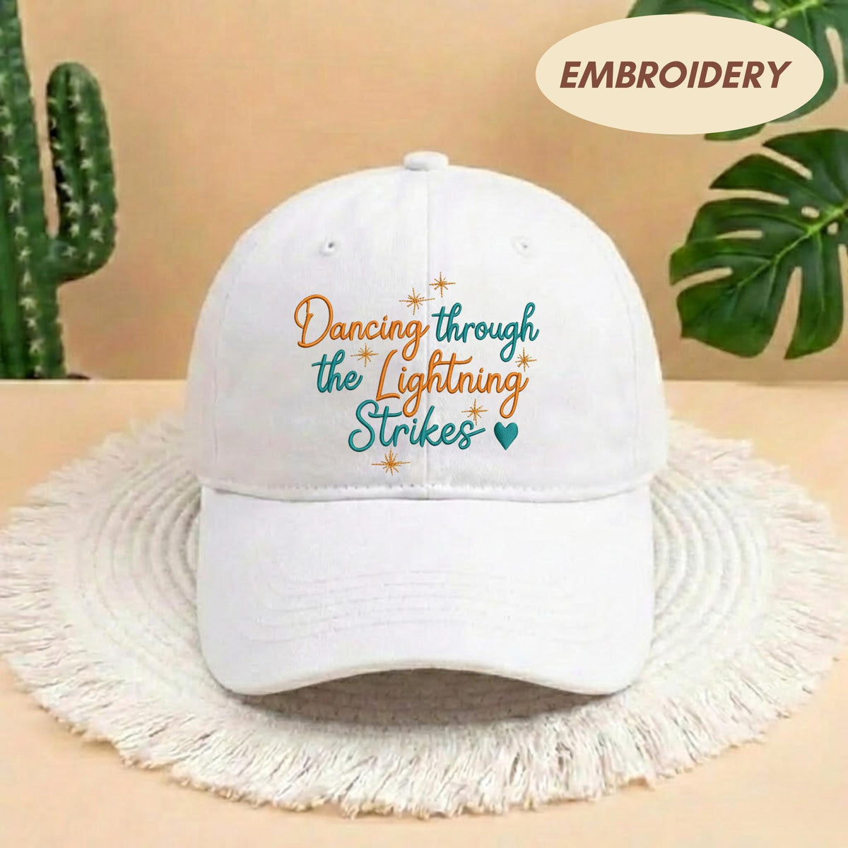 Dancing Through The Lightning Strikes Embroidered Hat, Inspirational Quote Cap, Positive Vibe Pullover Gift, Dancer Hat, Inspired Opalite