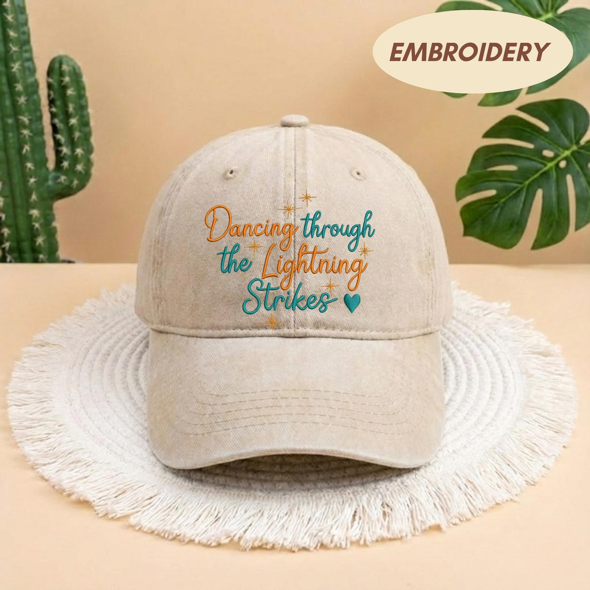 Dancing Through The Lightning Strikes Embroidered Hat, Inspirational Quote Cap, Positive Vibe Pullover Gift, Dancer Hat, Inspired Opalite