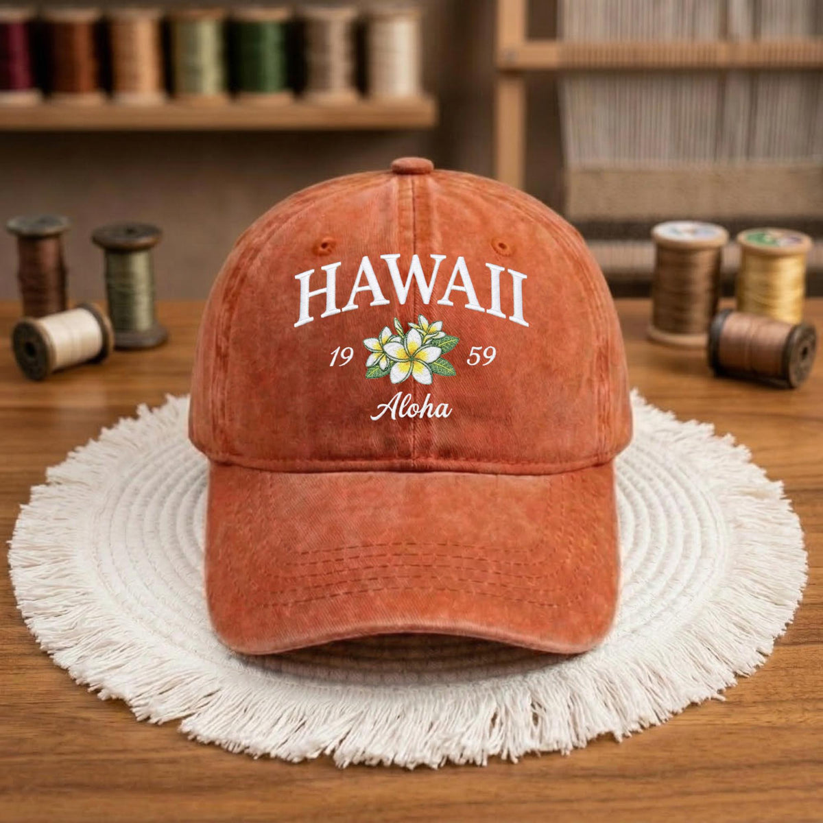 Hawaii Tropical Floral Embroidered Hat, Island Style Cotton Baseball Cap, Beach Vacation Gift