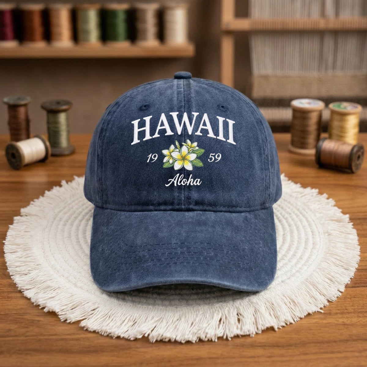 Hawaii Tropical Floral Embroidered Hat, Island Style Cotton Baseball Cap, Beach Vacation Gift