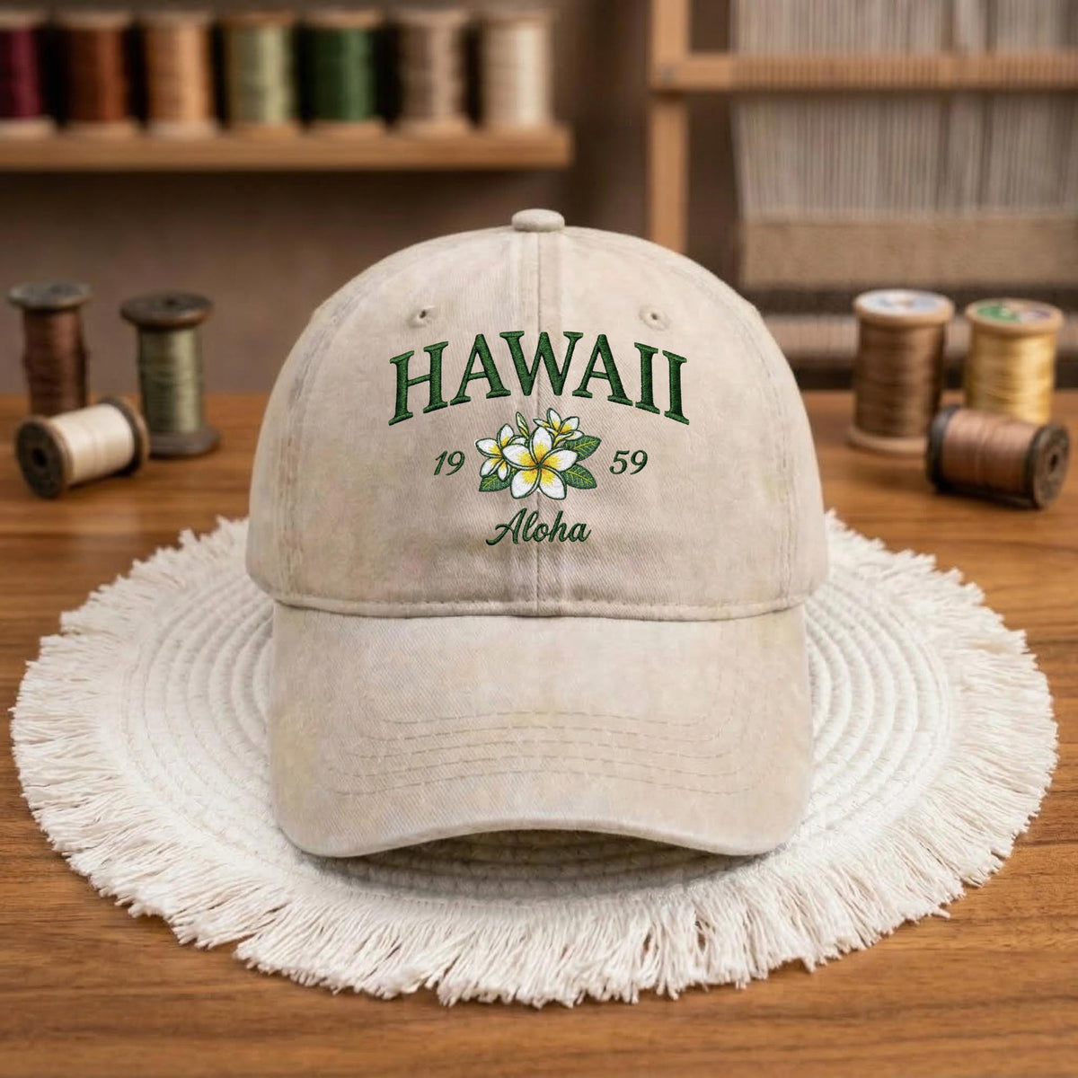 Hawaii Tropical Floral Embroidered Hat, Island Style Cotton Baseball Cap, Beach Vacation Gift