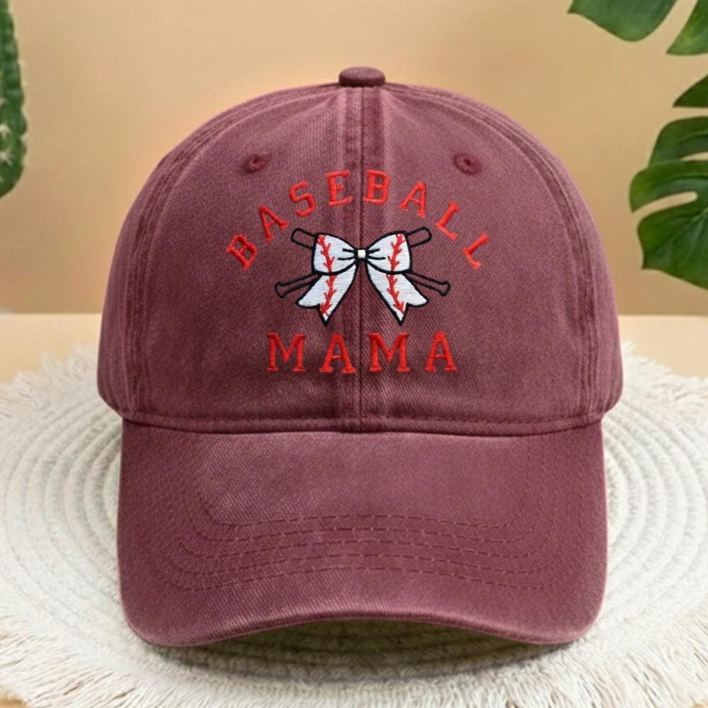 Baseball Mama Bow Embroidered Hat, Cute Sports Mom Baseball Cap, Game Day Gift