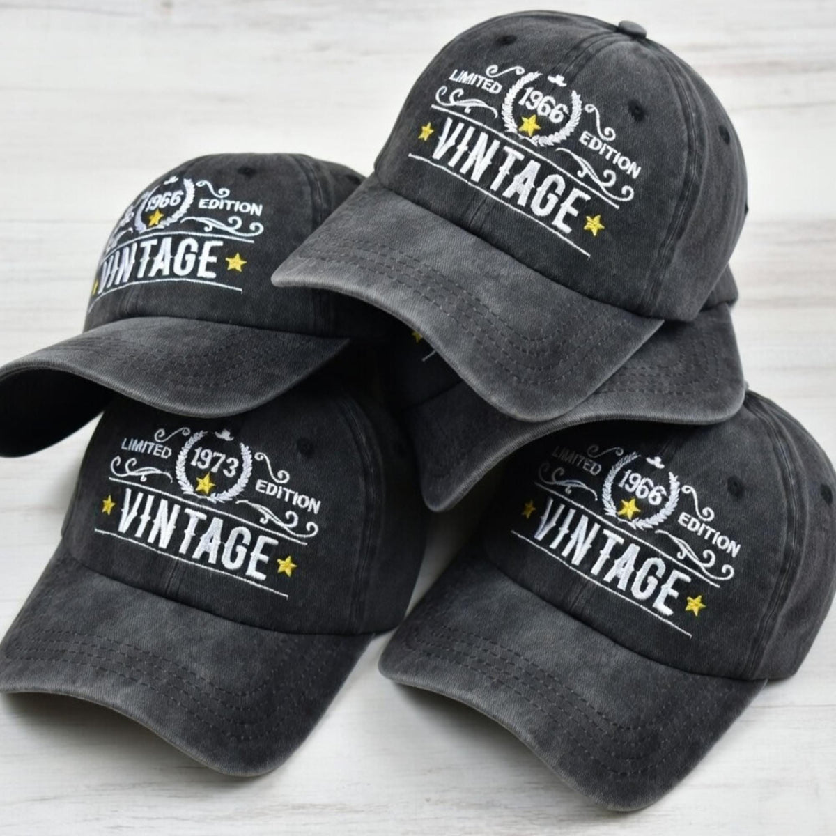 Custom Vintage Year Hat, Personalized Gold Star Limited Edition Birthday Gift, Retro Embroidered Dad Hat, Washed Cotton Hat Gift