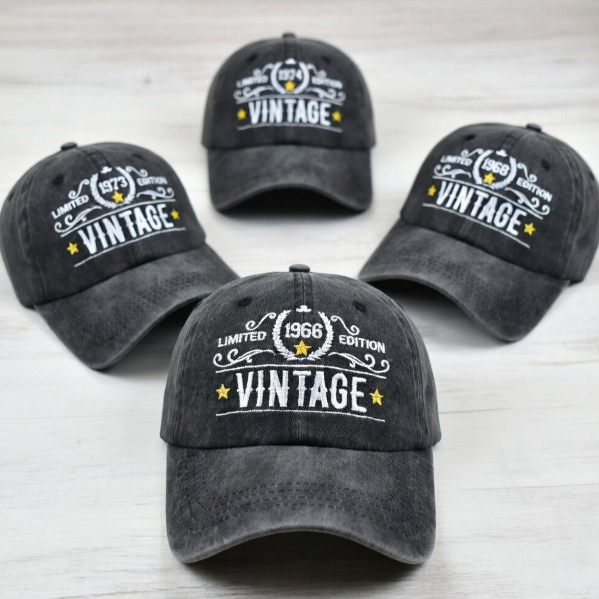 Custom Vintage Year Hat, Personalized Gold Star Limited Edition Birthday Gift, Retro Embroidered Dad Hat, Washed Cotton Hat Gift