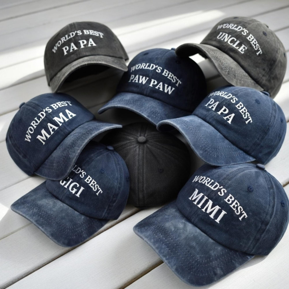 World's Best Mama Papa Mimi Gigi Hat, Custom Family Name Baseball Cap, Personalized Mother's Day Father's Day Gift, Washed Dad Hat