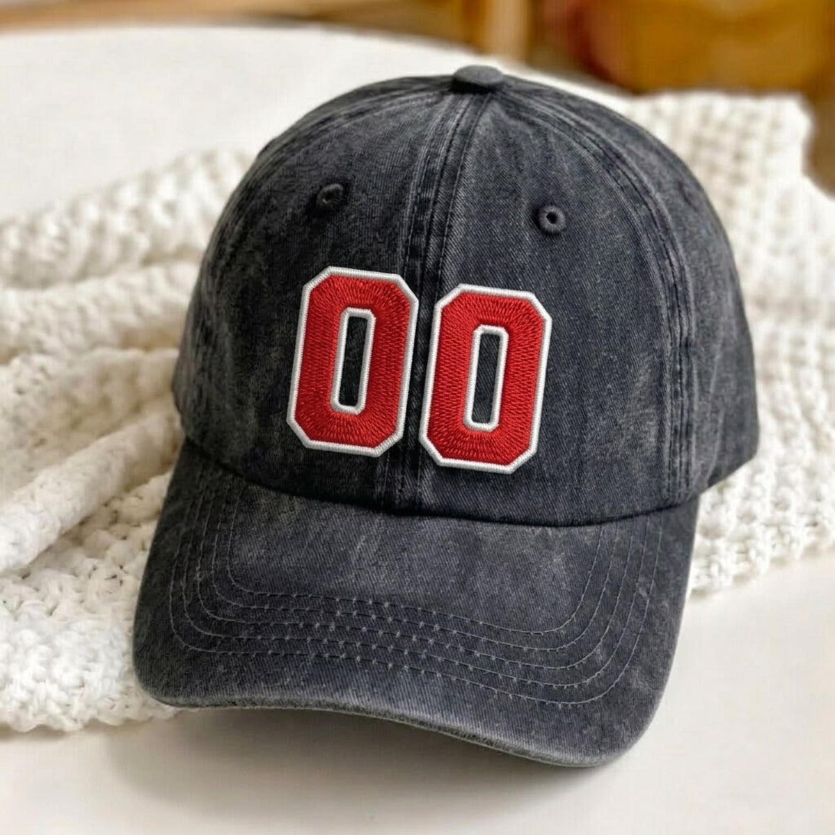 Custom Number Embroidered Washed Cap | Varsity Sports Player Hat | Vintage Baseball Cap