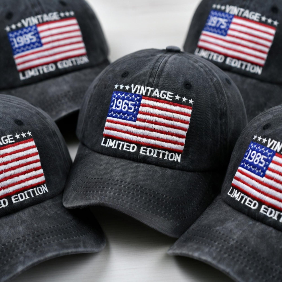 Vintage Limited Edition Hat with US Flag, Custom Birth Year Baseball Cap, 1945 1965 1975 1995 Birthday Gift, Patriotic American Flag Hat