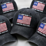 Vintage Limited Edition Hat with US Flag, Custom Birth Year Baseball Cap, 1945 1965 1975 1995 Birthday Gift, Patriotic American Flag Hat