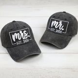 Mr and Mrs Est 2026 Matching Baseball Cap Hat Set