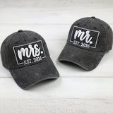 Mr and Mrs Est 2026 Hat Set, Wedding Gift for Bride and Groom, Newlywed Engagement Gift, Matching Couple Hats, Honeymoon Baseball Caps