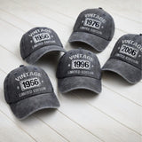 Custom Vintage Birthday Hat Personalized Year Baseball Cap, Custom Year Limited Edition Dad Hat, Washed Retro Birthday Gift for Him Her