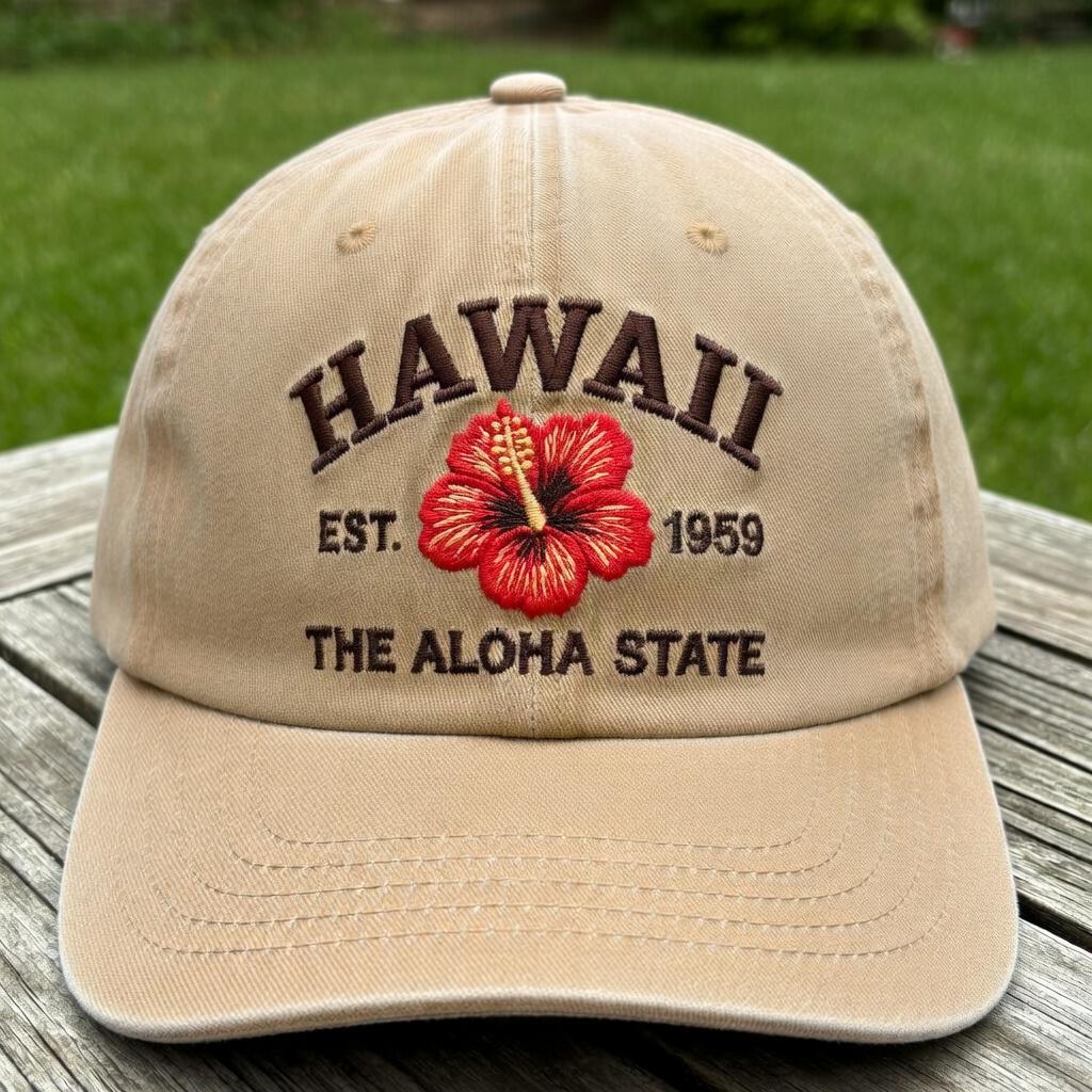 Hawaii Hibiscus Flower Embroidered Hat, Vintage Washed Dad Hat, Tropical Travel Gift