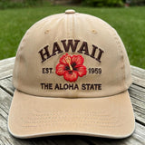Hawaii Hibiscus Flower Embroidered Hat, Vintage Washed Dad Hat, Tropical Travel Gift