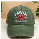 Hawaii Hibiscus Flower Embroidered Hat, Vintage Washed Dad Hat, Tropical Travel Gift