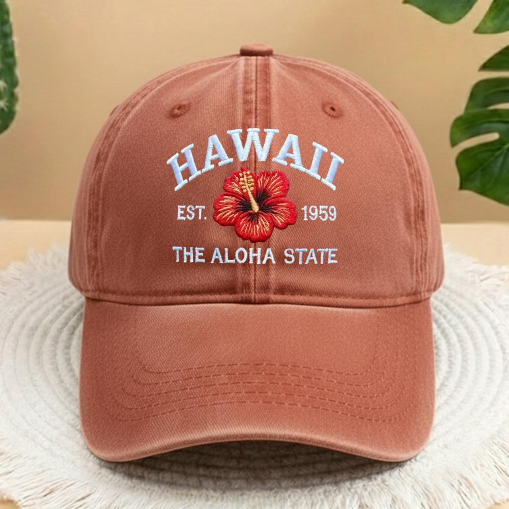Hawaii Hibiscus Flower Embroidered Hat, Vintage Washed Dad Hat, Tropical Travel Gift