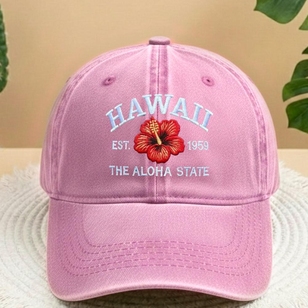 Hawaii Hibiscus Flower Embroidered Hat, Vintage Washed Dad Hat, Tropical Travel Gift