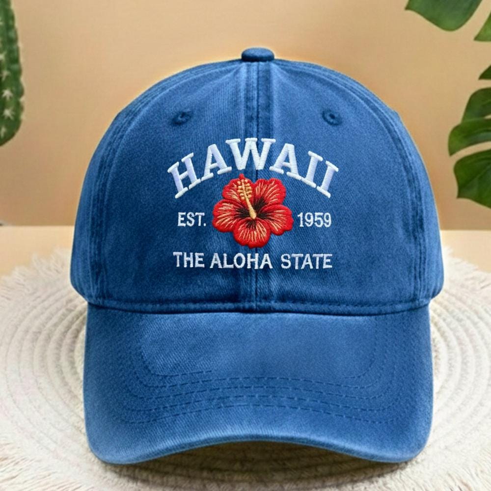 Hawaii Hibiscus Flower Embroidered Hat, Vintage Washed Dad Hat, Tropical Travel Gift