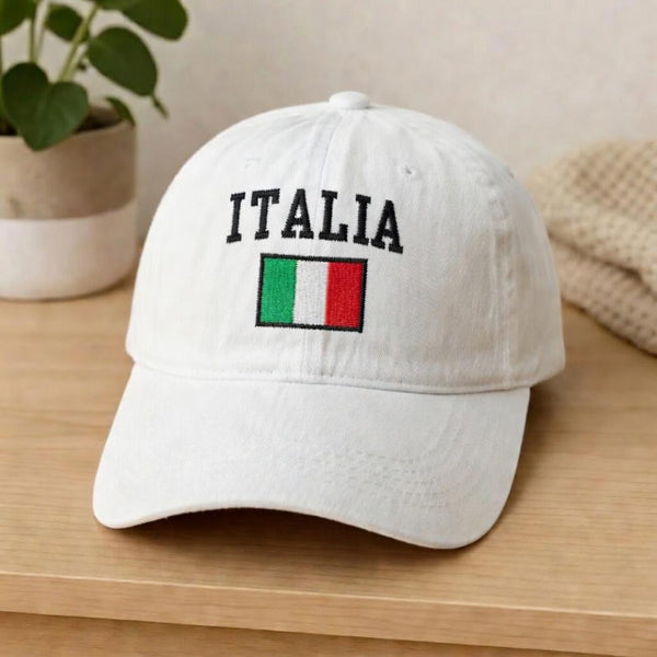 Italy Flag Embroidered Hat, Italian National Flag White Cotton Baseball Cap, Travel Gift