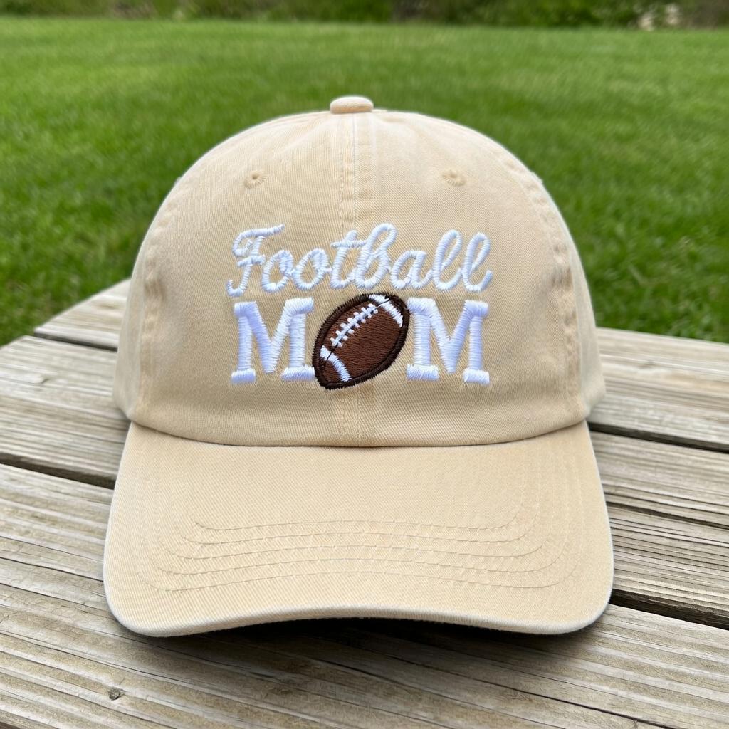 Football Mom Embroidered Hat, Vintage Washed Cotton Baseball Cap, Sports Mom Gift