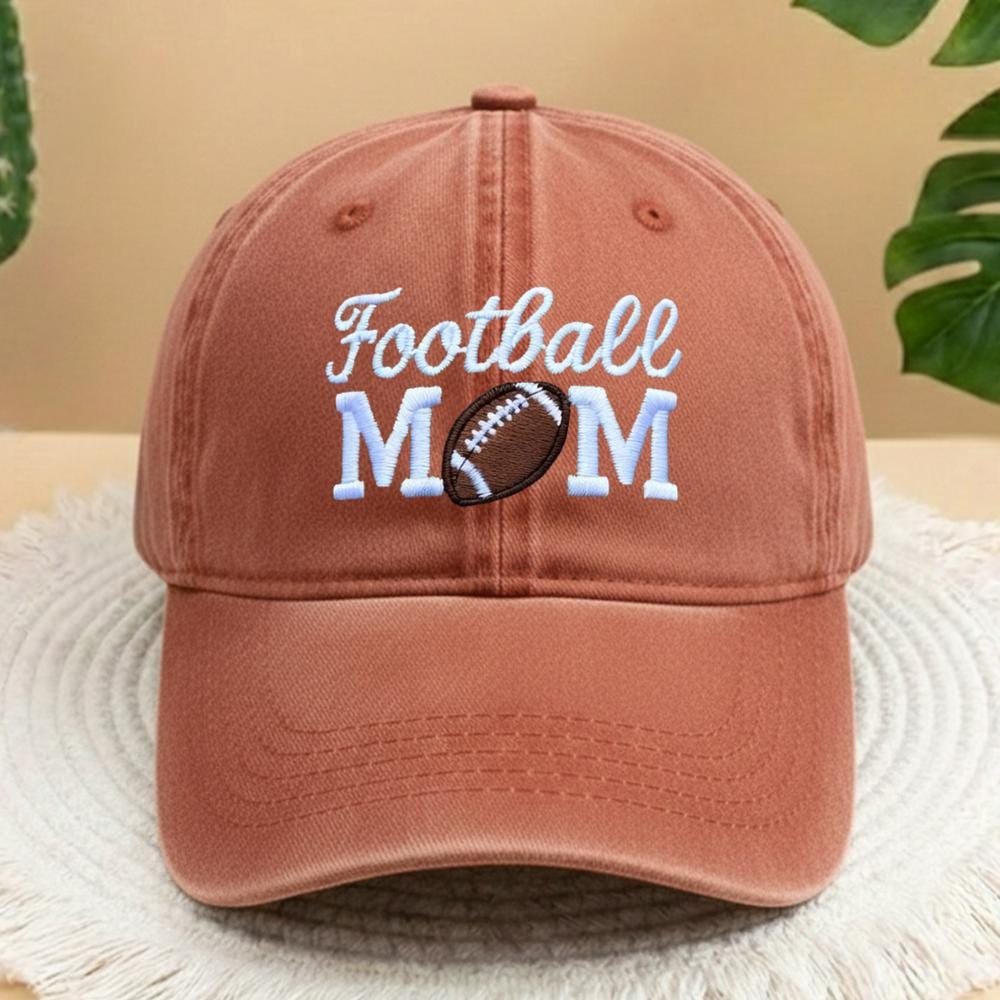 Football Mom Embroidered Hat, Vintage Washed Cotton Baseball Cap, Sports Mom Gift