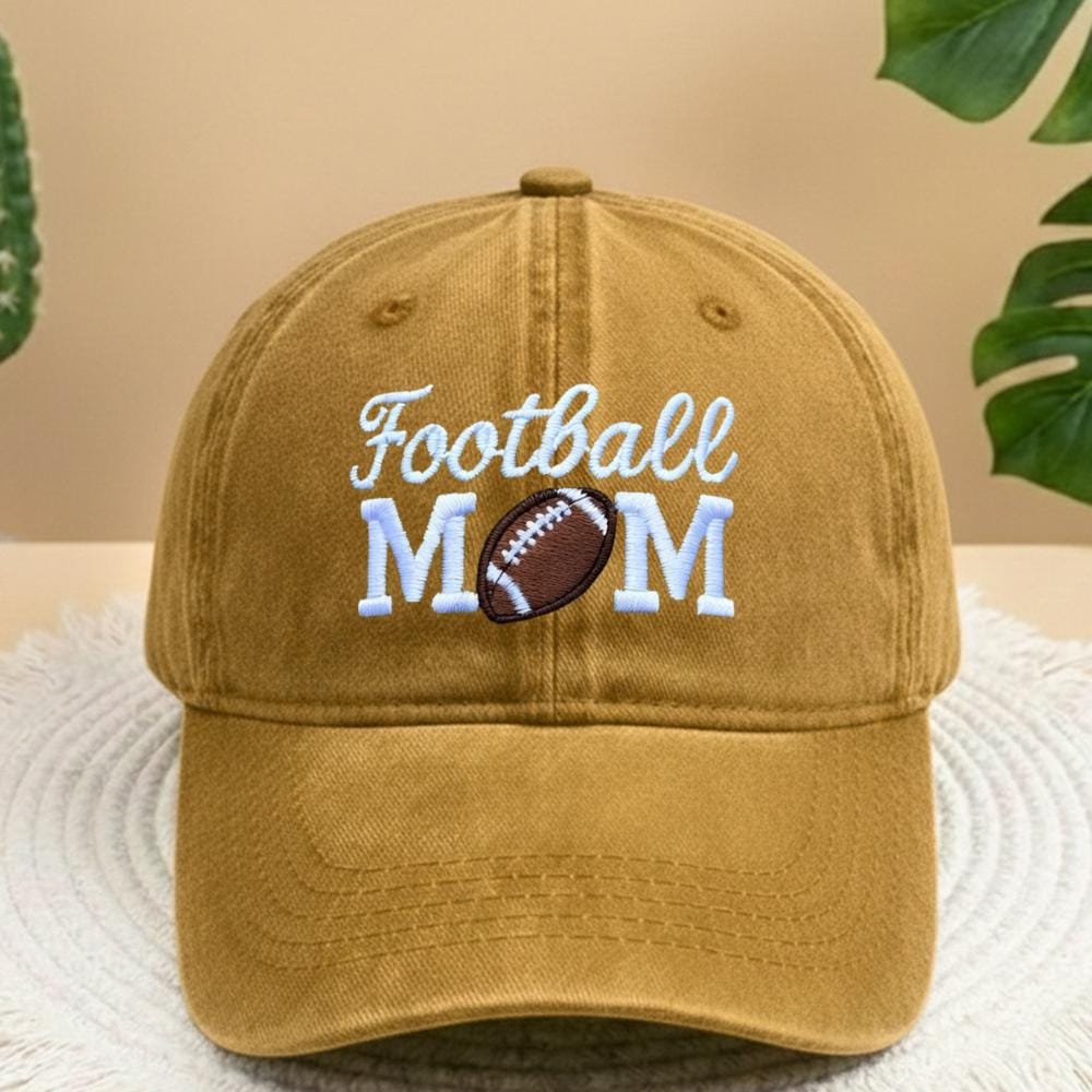 Football Mom Embroidered Hat, Vintage Washed Cotton Baseball Cap, Sports Mom Gift