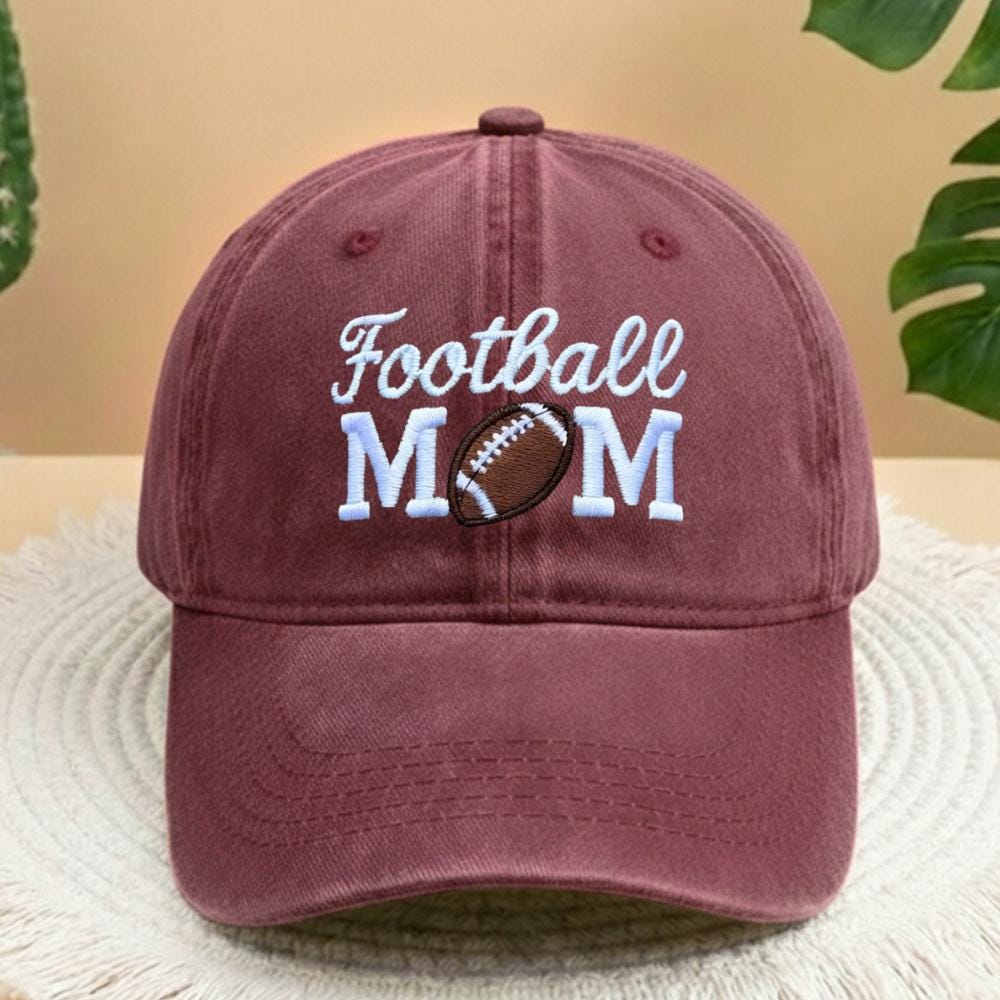 Football Mom Embroidered Hat, Vintage Washed Cotton Baseball Cap, Sports Mom Gift