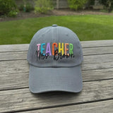 Personalized Rainbow Teacher Embroidered Hat, Custom Name Baseball Cap, Teacher Appreciation Gift