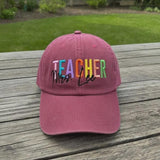 Personalized Rainbow Teacher Embroidered Hat, Custom Name Baseball Cap, Teacher Appreciation Gift