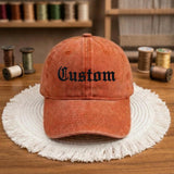Custom Embroidered Washed Cotton Baseball Cap, Gothic Text Dad Hat