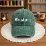 Custom Embroidered Washed Cotton Baseball Cap, Gothic Text Dad Hat