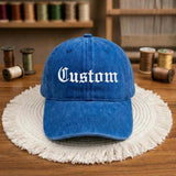 Custom Embroidered Washed Cotton Baseball Cap, Gothic Text Dad Hat