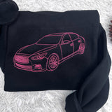 Custom Truck Line Art Embroidered T-shirt, Personalized Car Photo Vehicle Portrait Tee