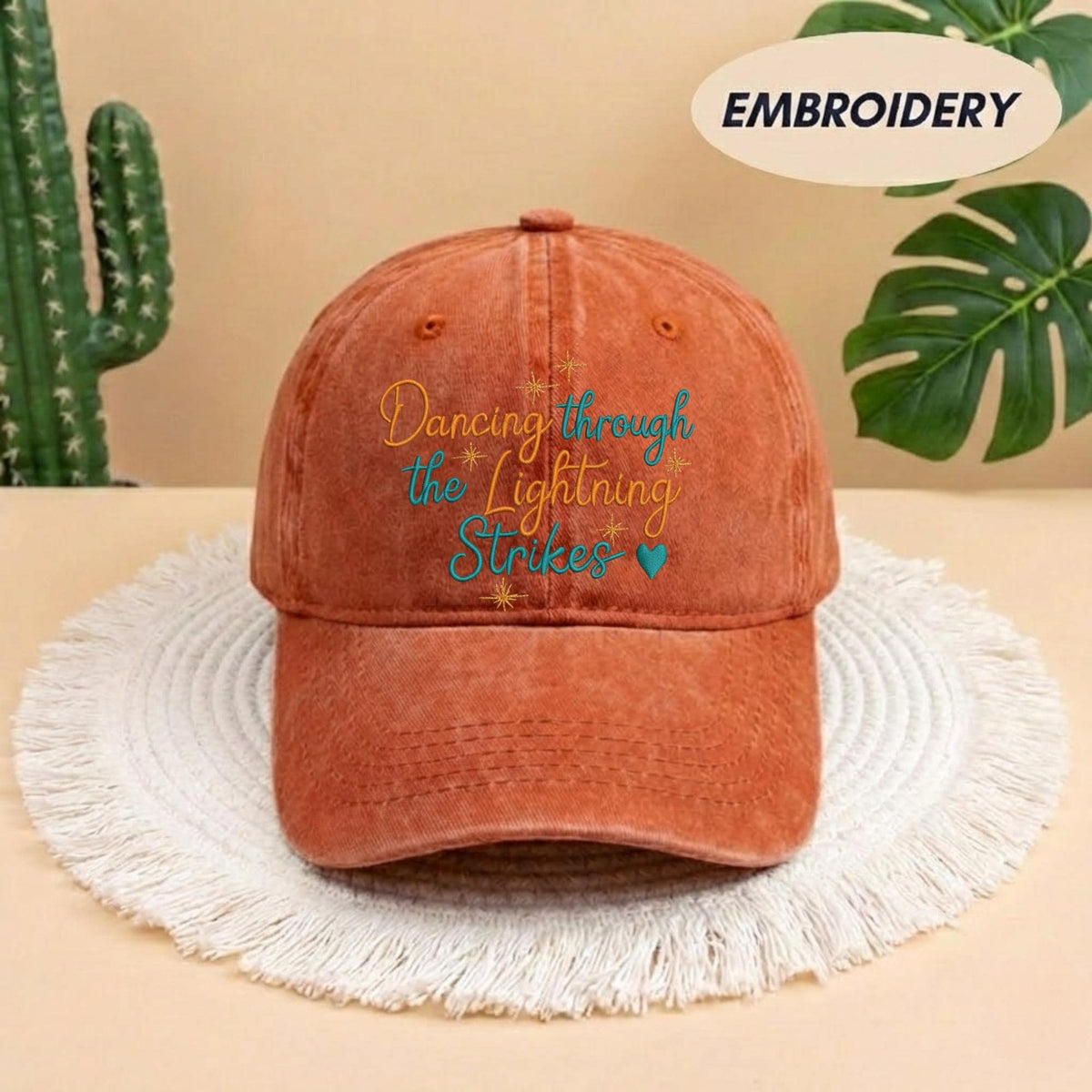 Dancing Through The Lightning Strikes Embroidered Hat, Inspirational Quote Cap, Positive Vibe Pullover Gift, Dancer Hat, Inspired Opalite
