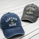 Custom Captain Embroidered Washed Denim Dad Hat