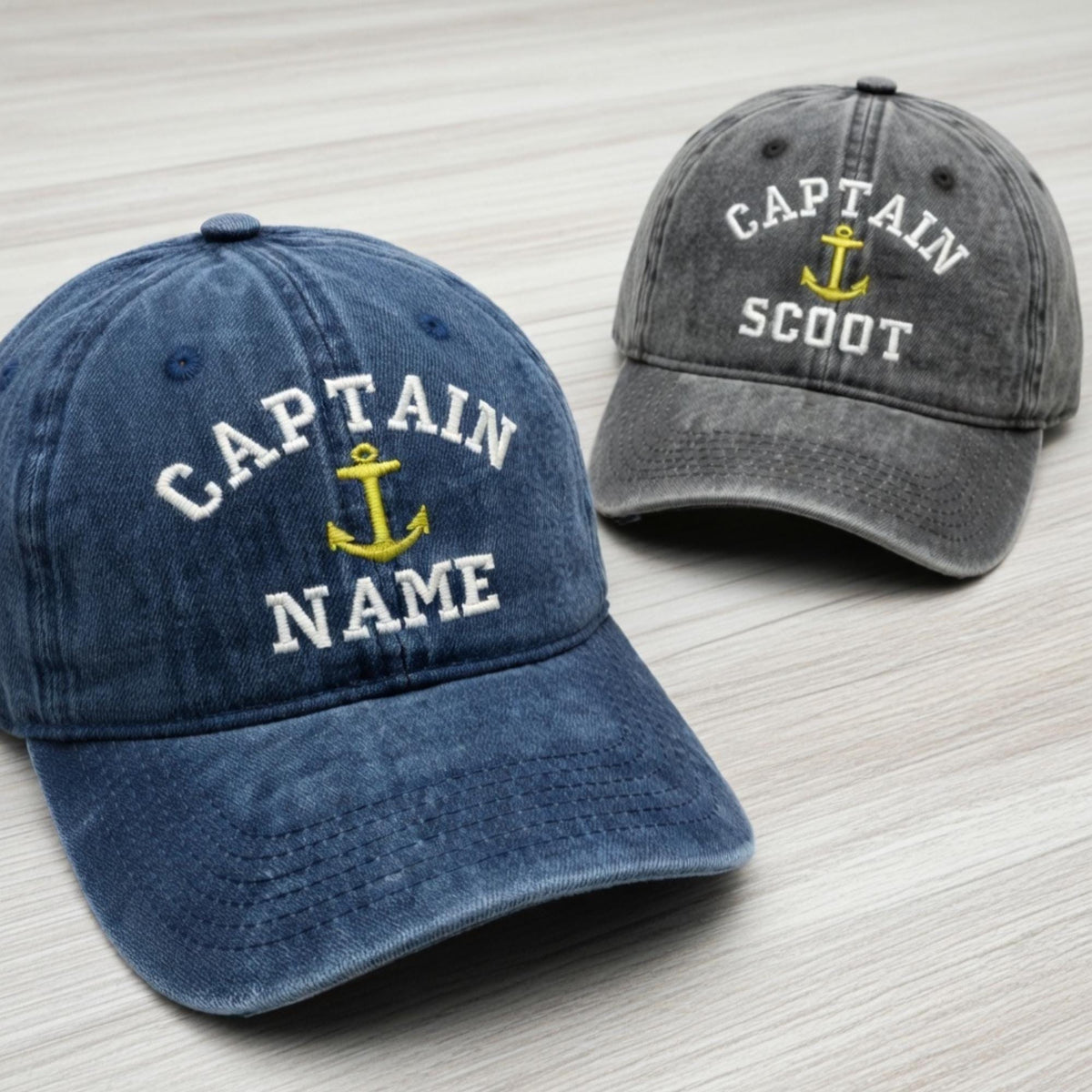Custom Captain Embroidered Washed Denim Dad Hat