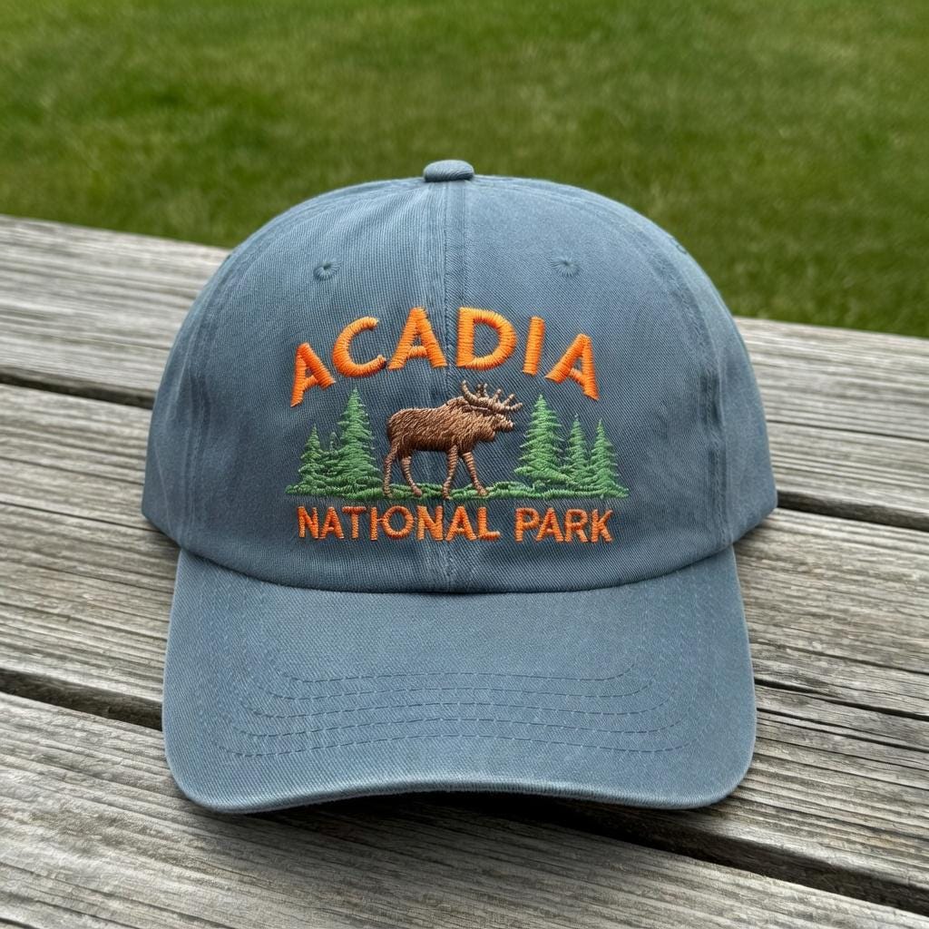 Moose Embroidered Dad Hat, Maine Mountain Wildlife Baseball Cap, Outdoor Nature Lover Gift