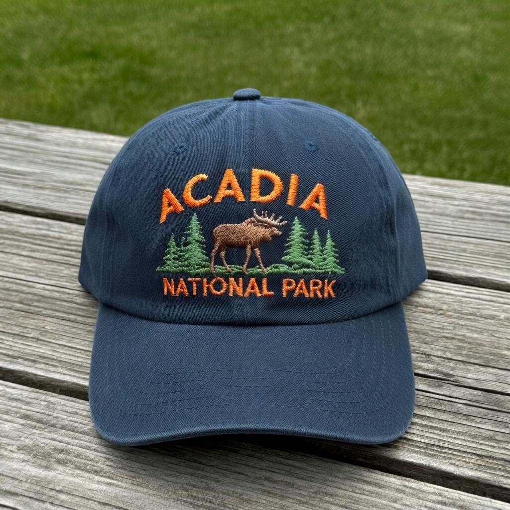 Moose Embroidered Dad Hat, Maine Mountain Wildlife Baseball Cap, Outdoor Nature Lover Gift