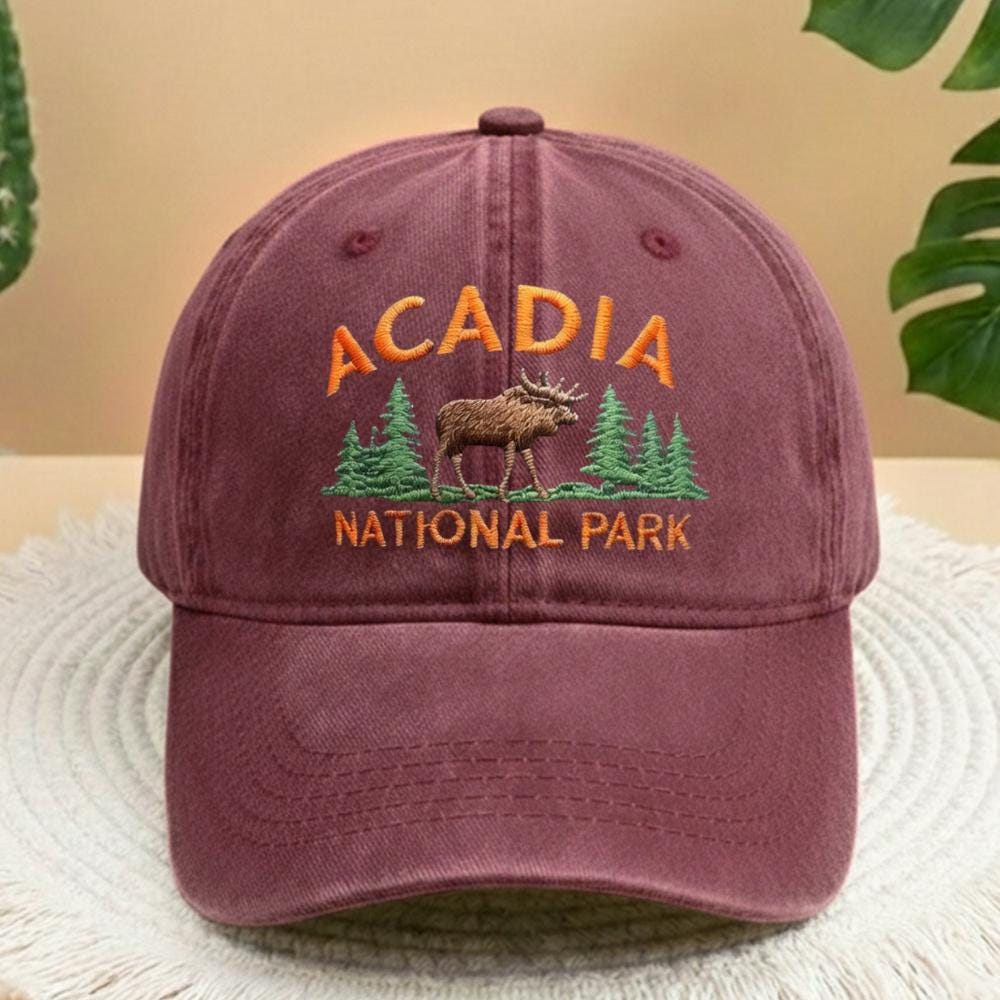 Moose Embroidered Dad Hat, Maine Mountain Wildlife Baseball Cap, Outdoor Nature Lover Gift