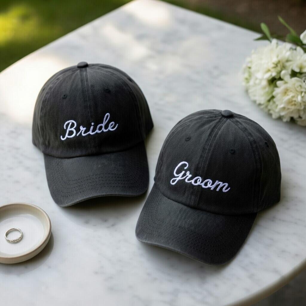 Custom Bride Groom Embroidered Hat, Personalized Bachelorette Party Gift, Script Matching Wedding Caps, Future Mrs Mr Honeymoon Member Hat