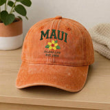 Maui Hawaii Embroidered Hat, Tropical Floral Cotton Baseball Cap, Island Vacation Gift
