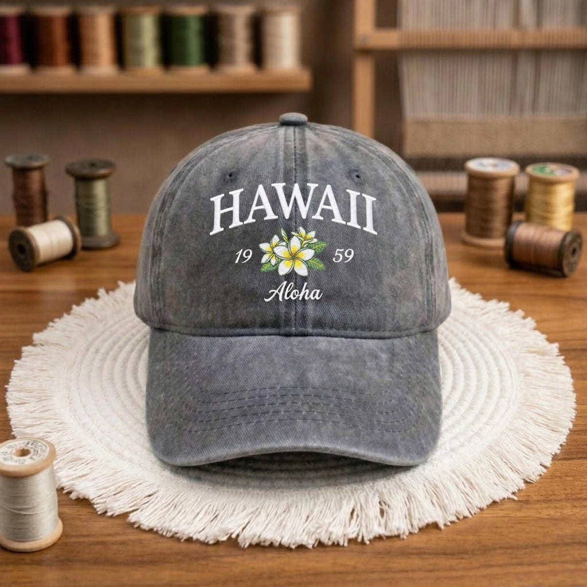 Hawaii Tropical Floral Embroidered Hat, Island Style Cotton Baseball Cap, Beach Vacation Gift