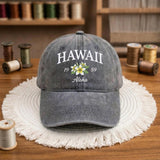Hawaii Tropical Floral Embroidered Hat, Island Style Cotton Baseball Cap, Beach Vacation Gift