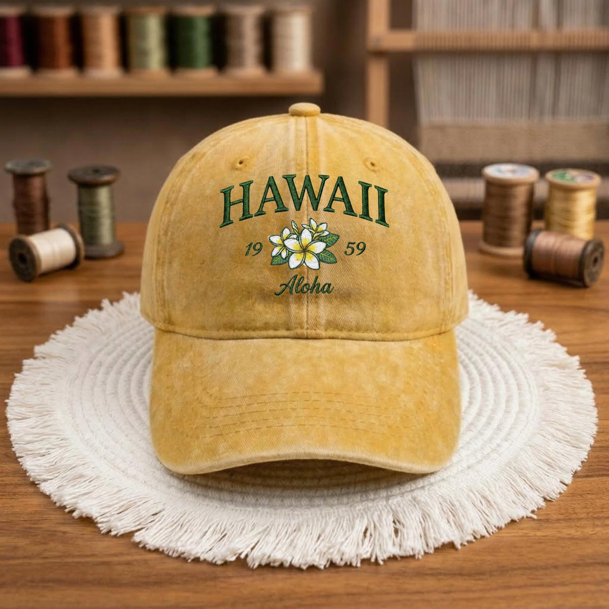 Hawaii Tropical Floral Embroidered Hat, Island Style Cotton Baseball Cap, Beach Vacation Gift