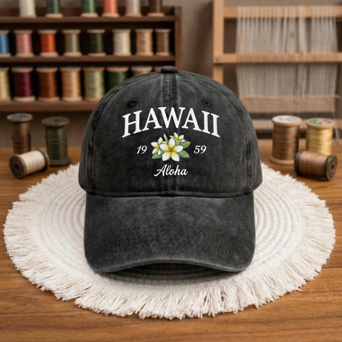 Hawaii Tropical Floral Embroidered Hat, Island Style Cotton Baseball Cap, Beach Vacation Gift